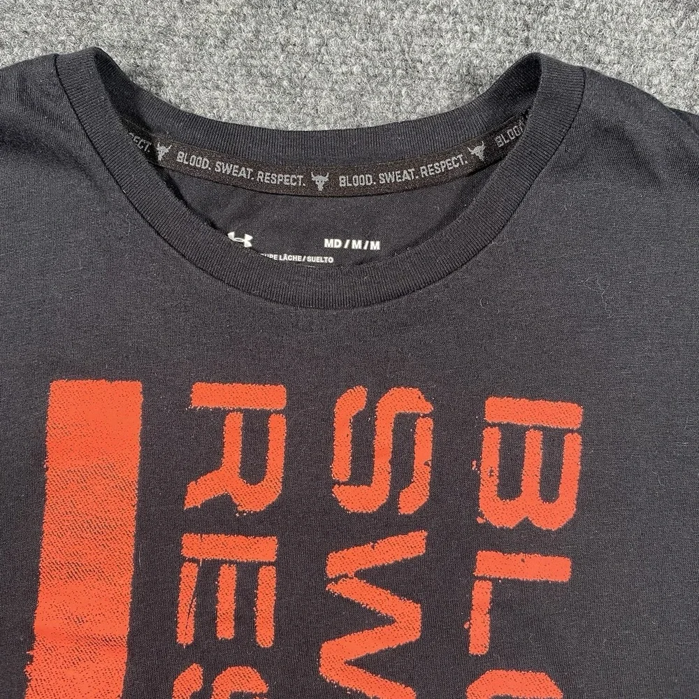 Under Armour Project Rock Mens Medium Shirt Blood Sweat Respect Spellout Gym